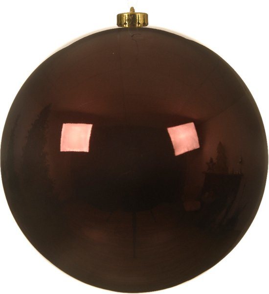 Decoris Kerstbal - mahonie bruin - groot - D14 cm - kunststof - glans - kerstversiering