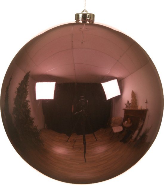 Decoris Kerstbal - lippenstift roze - groot - D14 cm - kunststof - glans - kerstversiering