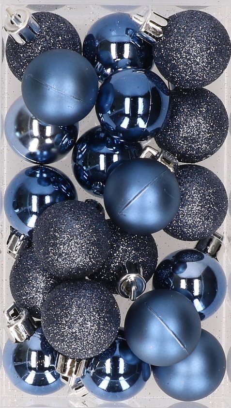 Cosy & Trendy Kleine kerstballen - donkerblauw - D3 cm - kunststof - mat/glans/glitter - kerstversiering