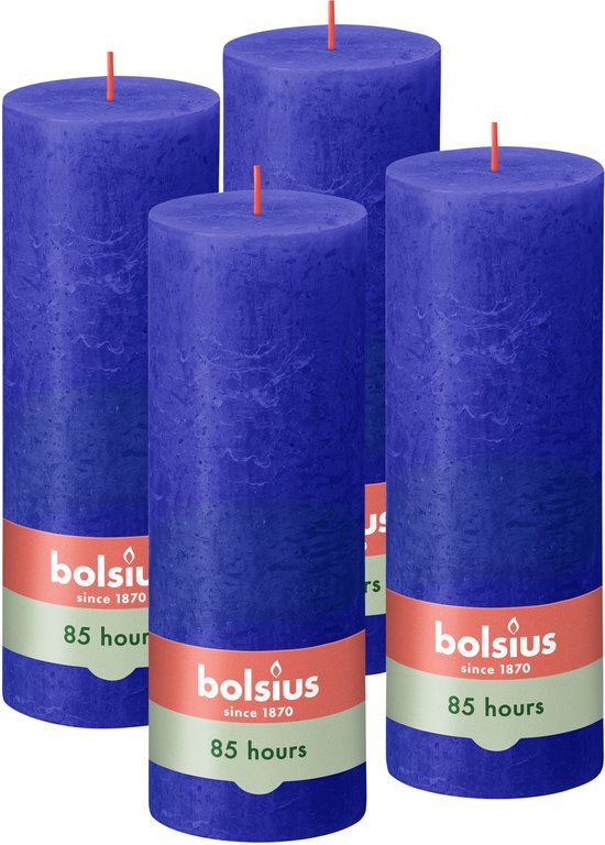 Bolsius - Rustieke Stompkaarsen - 4 Stuks - Blauw - 19cm - 85 branduren