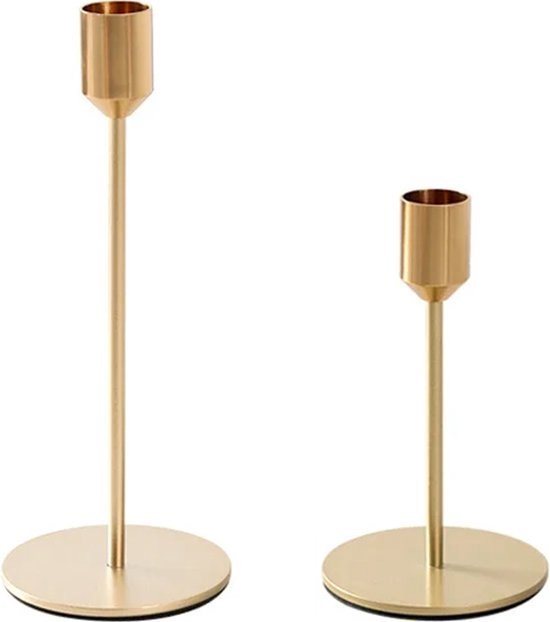 2 Stuks Kandelaar GOUD 21 + 17cm, Kandelaar, Voor Diner Bij Kaarslicht - Decor, Tafel Woonkamer Woondecoratie, Valentijnsdag Nieuwjaar decor