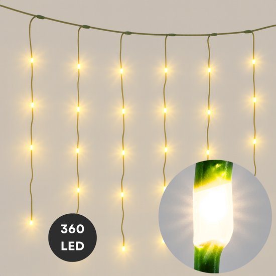Lomera Ijspegel Verlichting - Ijspegelverlichting - Kerstverlichting - Lichtgordijn 360 LED - Extra Warm Wit - Binnen en Buiten - Ip44 SpatwaterdichtLed - 8 Lichtfuncties - 7.10 Meter - Soft Wire
