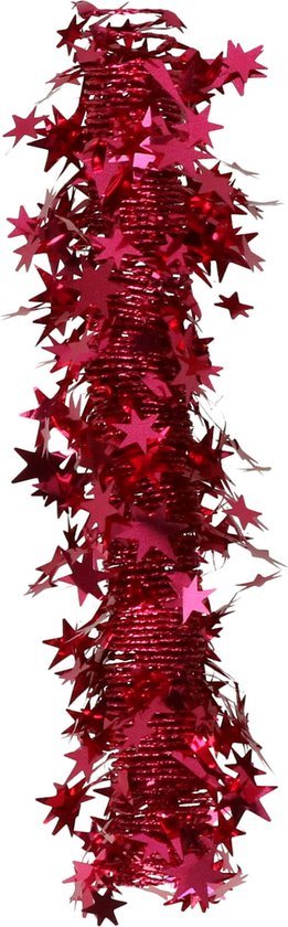 Inge Christmas Goods Spiraal kerstslinger - rood -folie - 750 cm- sterren -kerstboomslinger
