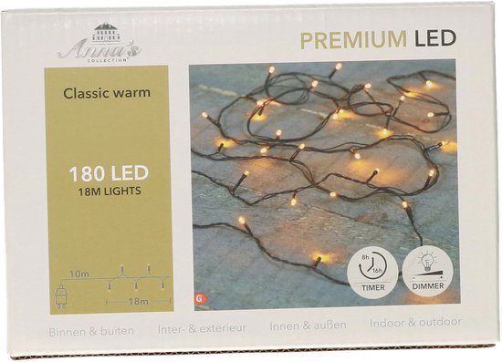 Anna's Collection Kerstverlichting premium LED - 180 led lampjes - klassiek warm wit - 18 meter - lichtsnoer - kerstboomverlichting