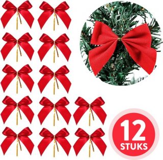 Kerstversiering - Kerstdecoratie voor binnen - Kerststrikjes rood - 12 stuks