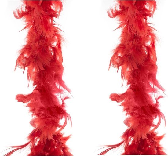 Boa kerstslingers - 2x st - veren - rood - 200 cm - kerstversiering