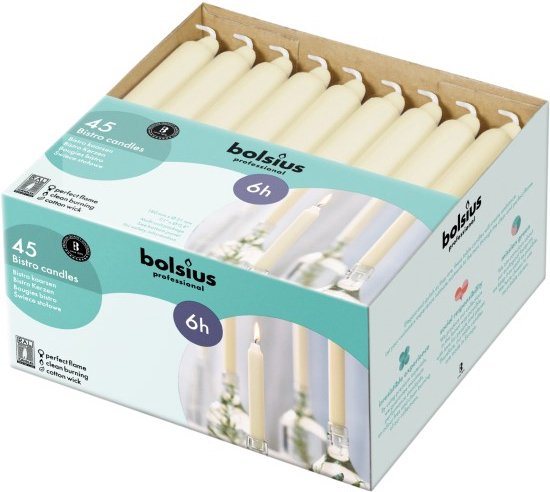Bolsius - Bistro kaars - Ivoor - 18cm - 135 Stuks - 6 Branduren - Dinerkaarsen