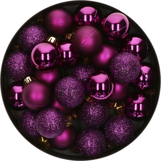 Decoris Mini kerstballen - 14x st - paars - D3 cm - kunststof - kerstversiering