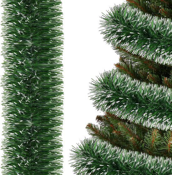 Springos Kerstslinger | Guirlande | Kerstversiering | 6 m | Donkergroen/Wit