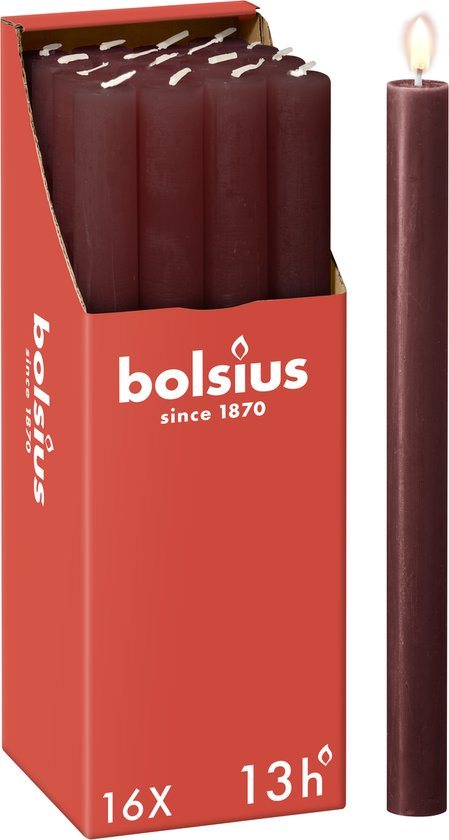 Bolsius - 16 Dinerkaarsen Rustiek - Bordeaux Rood