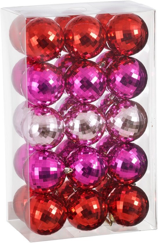 Mica Decorations Kerstballen Set - 30 Stuks - Ø8 cm - Onbreekbaar - Rood, Roze, Fuchsia