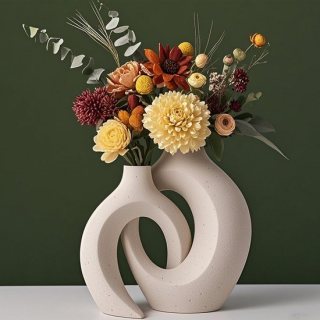 CHIWIN Vaas Keramiek - Set van 2 - Mattes Keramiek Vazen - Met Gaten - Modern Design - Handgemaakt Keramiek - Boho Home Decor - Beige