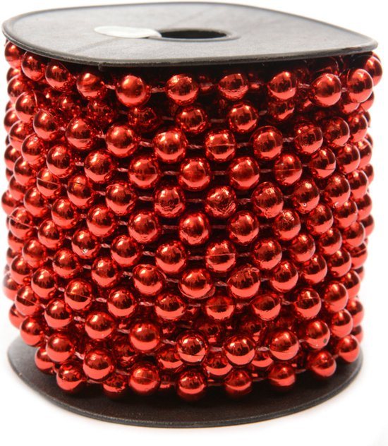 Kralenslinger - rood - kunststof - 10 m x 0,8 cm - kerstversiering/guirlandes