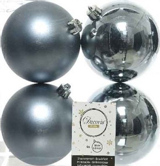 Decoris Kerstballen - 4x st - grijs blauw - D10 cm - kunststof - kerstversiering