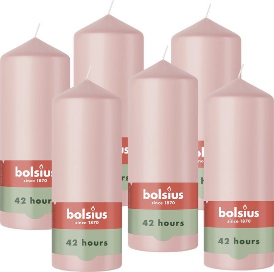 Bolsius - Gladde Stompkaarsen - Roze - 6 stuks - 15cm - 42 Branduren