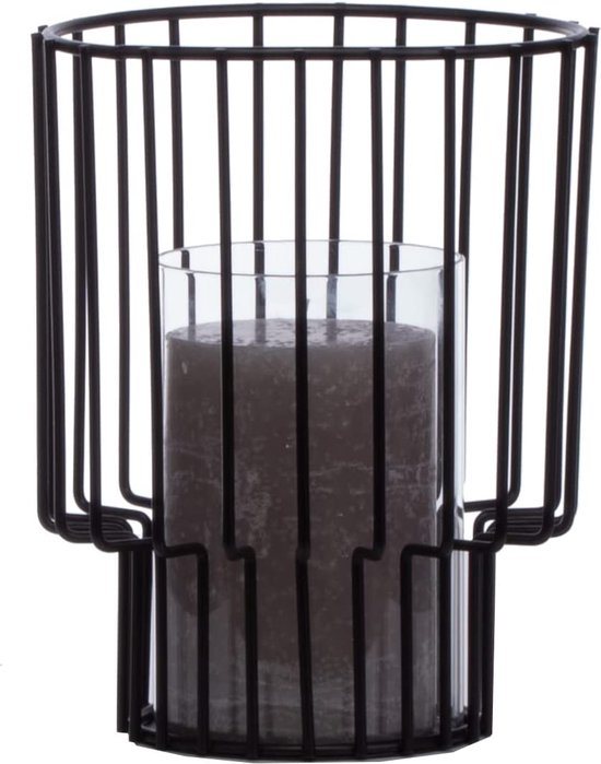 Kersthuisjebestellen - Metalen Lantaarn/Windlicht met Glazen Inzetstuk - 14 x H18cm - Kaarshouder