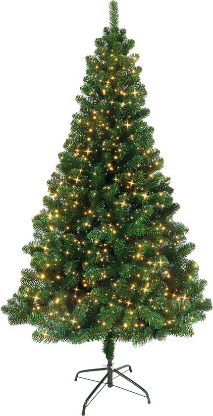 Nordlandia Kunstkerstboom Met LED Verlichting - 210 cm - Realistische Kunststof Kerstboom - Metalen Standaard - Groen