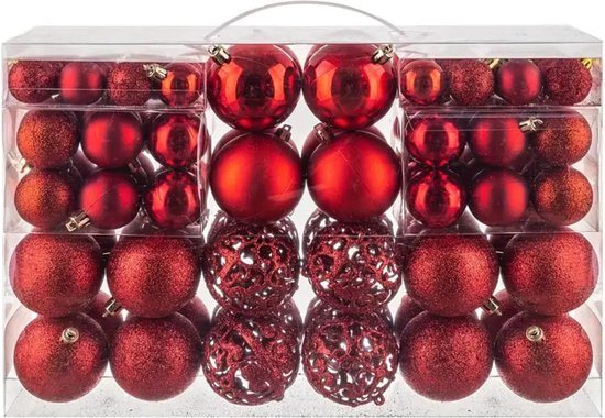 Livano Kerstballen - Kerstversiering - Plastic - Rood - Kerstballenset - 100 stuks