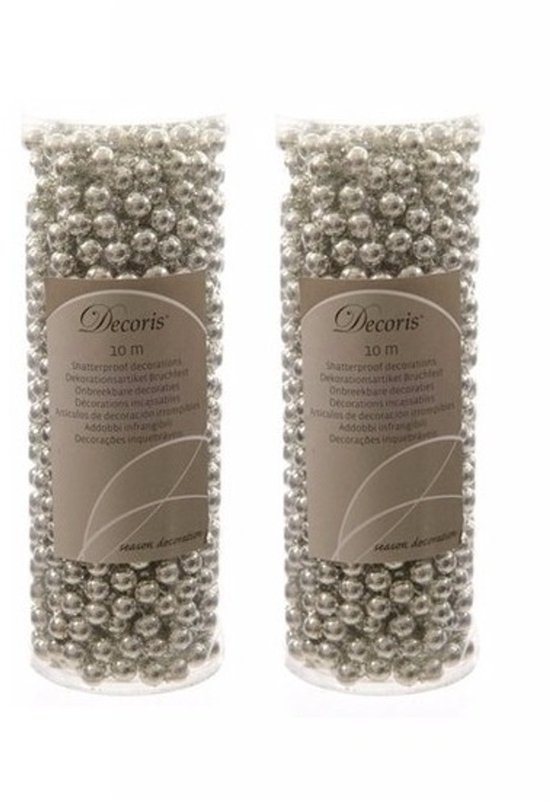 Decoris Kralenslinger - 6x stuks - zilver - 10 meter - kunststof - glans - kerstslinger - kerstversiering