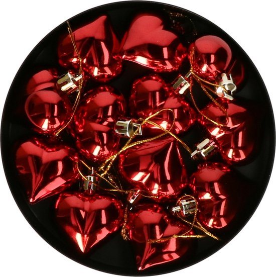 Kersthangers hartjes - 24x stuks - 4 cm - rood - glans - kunststof - kerstornamenten set