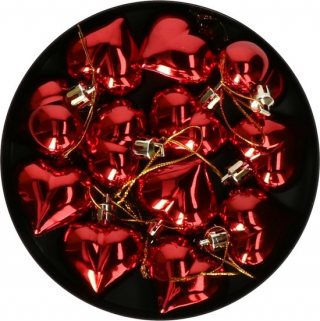 Kersthangers hartjes - 24x stuks - 4 cm - rood - glans - kunststof - kerstornamenten set