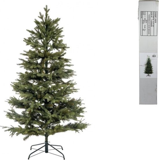 Kunstkerstboom 150 cm - Natuurlijk ogende Kerstboom met PE en PVC takken - Realistische Uitstraling - Smal Model - Smalle Kerstboom - GROEN - Zonder verlichting - Inclusief metalen standaard