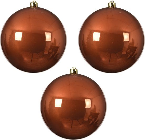 3x stuks kunststof kerstballen terra bruin 20 cm - glans - Onbreekbare plastic kerstballen