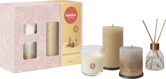Bolsius - Rustieke Kaarsen Set - Geur Set - Giftset - Home Sweet Home - Vanille