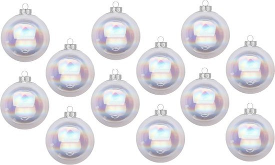 Inge Christmas Goods Kerstballen - 12x st - transparant parelmoer - D8 cm - glas - glans/mat