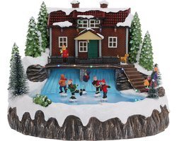 Christmas Decoration - kerstdorp huis - bewegende schaatsers- 29 cm - kerst decoratie