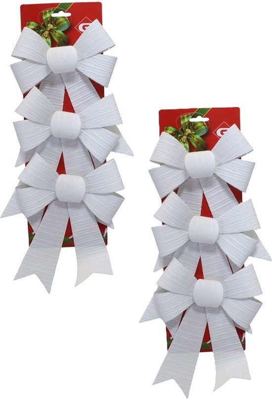 Gerimport Kerst ornamenten strikken - 6x st - wit - 15 x 24 cm - kerstboomstrikjes