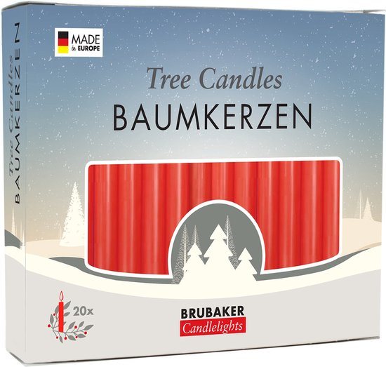 BRUBAKER 20 Stuks - Boomkaarsen - Rood - Kerstkaarsen - Piramidekaarsen - Kerstboomkaarsen - 95/12.5 mm – Kaarsen - Kaarsjes