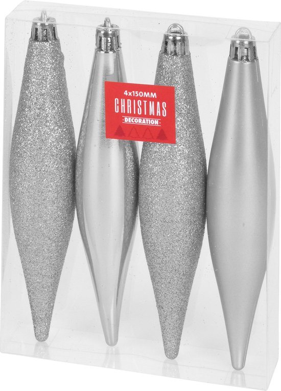 12x Kerstboomversiering zilveren pegels kersthangers kunststof 15 cm - Kerstversiering/kerstdecoratie ornamenten/kerstornamenten