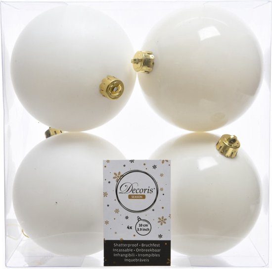 Decoris Kerstballen - 4x st - wol wit - 10 cm - kunststof - kerstversiering
