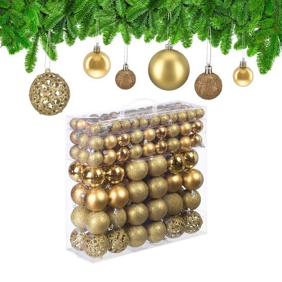 kerstballen - set van 150 - mat - glanzend - glitters - plastic - ∅ 3, 4, 6 cm - goud
