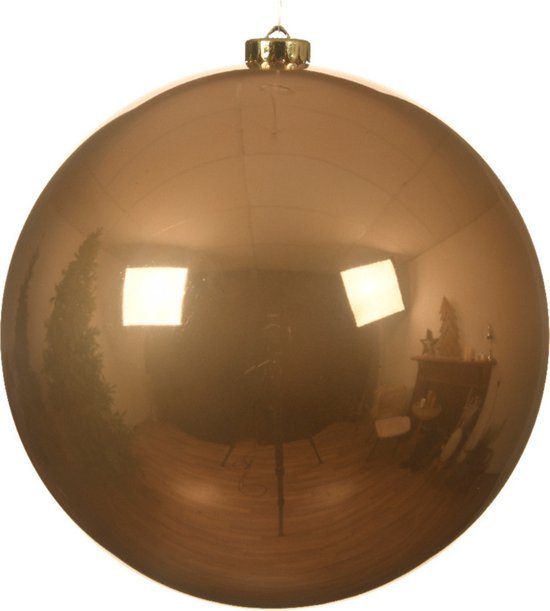 Decoris Kerstbal - toffee bruin - groot - D14 cm - kunststof - glans - kerstversiering