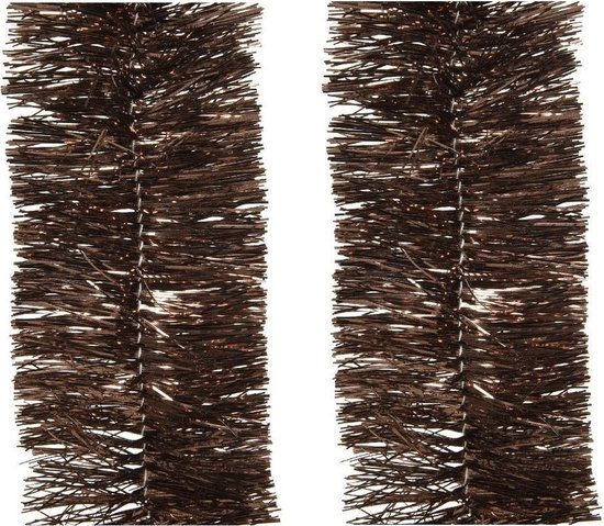 2x Kerstslingers donkerbruin 270 cm - Guirlandes folie lametta - Donkerbruine kerstboom versieringen