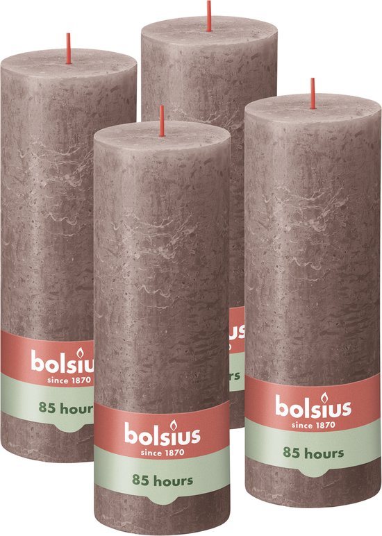 Bolsius - Rustieke Kaars - 4 Stuks - Taupe - 19cm