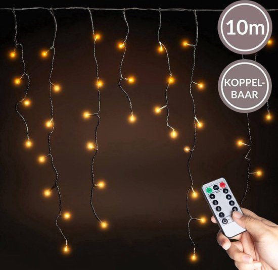 Lichtgordijn - Ijspegelverlichting - LED gordijn - Kerstverlichting - Ijspegel verlichting - 500 LED - Met Afstandsbediening - Voor binnen en buiten - 10 meter - Koppelbaar - Warm wit