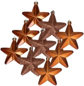Decoris kersthanger sterren - 12x st - kaneel bruin - 7 cm - kunststof - kerstornamenten - kerstversiering