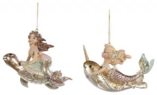 Goodwill - Mermaids Riding Sea Animal Kersthangers - (2 Stuks) - 11 Cm - Polyresin
