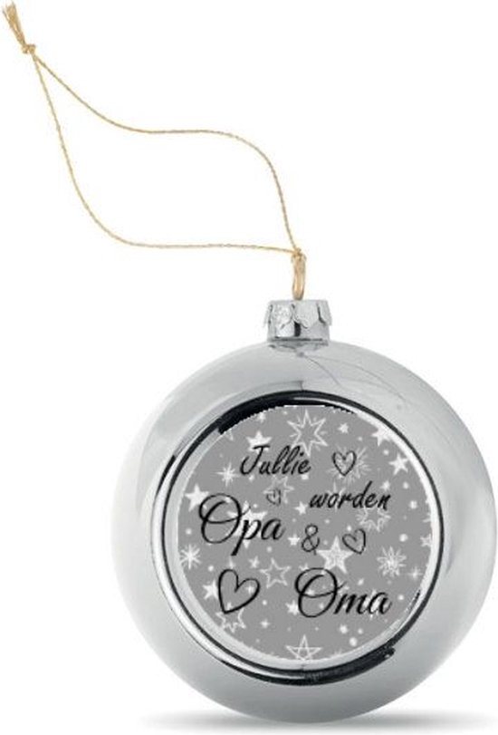 Kerstbal Zilverkleurig Sterrenachtergrond met Tekst Jullie worden Opa & Oma - Zwangerschap aankondigen - Bekendmaking Zwangerschap - Zwangerschapsaankondiging - 8 cm Ø - Afbeelding 5 cm Ø