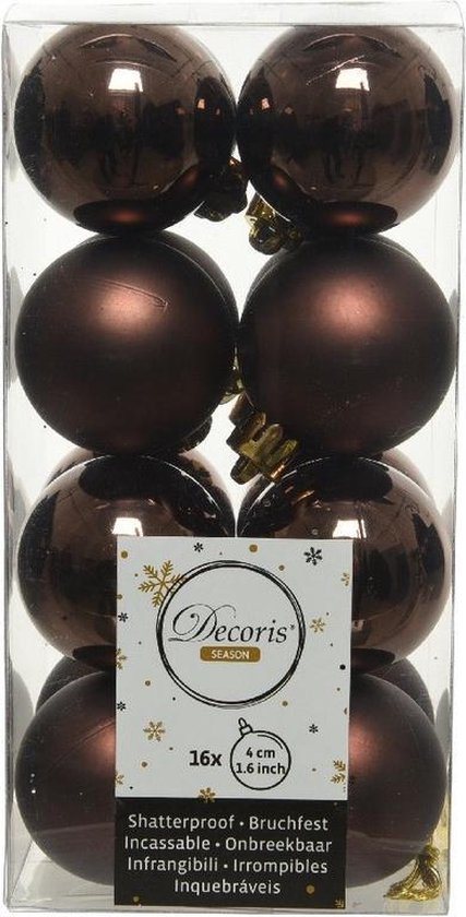 Decoris 16x Donkerbruine kunststof kerstballen 4 cm - Mat/glans