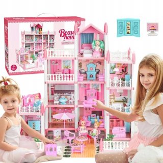 Poppenhuis Prinsessenkasteel - Speelgoed Kasteel - Bouwset - Interactief Speelgoed - 4 Verdiepingen - 11 Kamers & 4 Poppen & Huisdier - DIY - Vrij Indelen & Rollenspel - met Meubels en Accessoires - Voor Meisjes 6-9 Jaar - Ouder-kind Spel