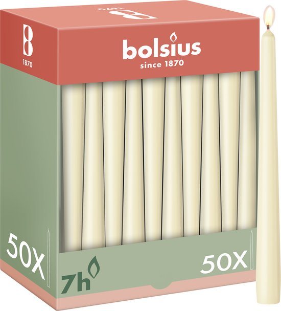 Bolsius - Gladde Dinerkaarsen - 50 stuks - Ivoor - 24,5 cm - Voordeelverpakking