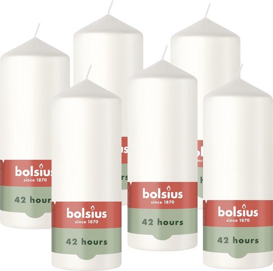 Bolsius - Gladde Stompkaarsen - Wit - 6 stuks - 15cm - 42 Branduren