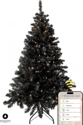 Excellent Trees® Stavanger Black 180 cm Zwarte Kerstboom met Verlichting 350 LED Lampjes ⌀110cm - 180cm