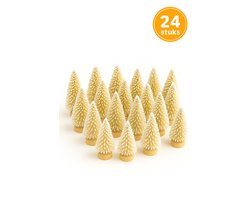 Miniatuur Kerstboom Set – 24 Stuks gouden Kerstboompjes – Kerst Decoratie & Kerstversiering – Miniatuur Dennenboompjes voor Kerstdorp & Tafeldecoratie