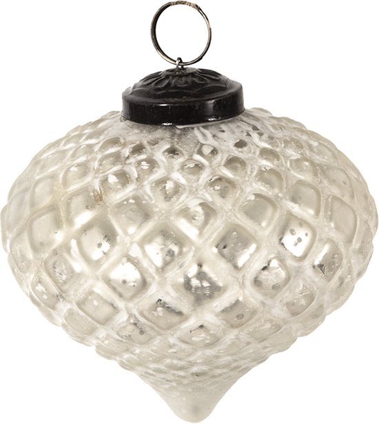 Clayre & Eef Kerstbal Overig Ø 10 cm Zilverkleurig Wit Glas Kerstballen