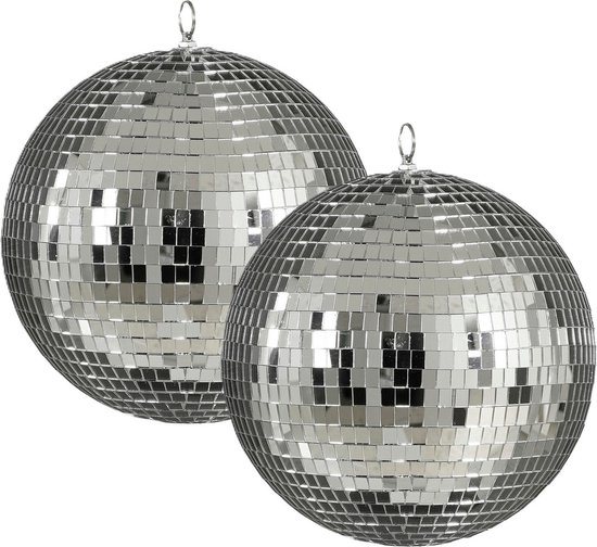 House of Seasons Grote discobal kerstballen - 2x - zilver - 25 cm - foam - spiegelbol